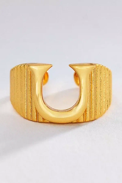 Luv Aj Initial Ridged Signet Ring In Gold