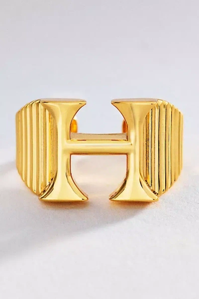 Luv Aj Initial Ridged Signet Ring In Gold