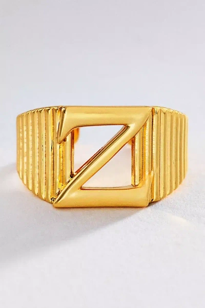 Luv Aj Initial Ridged Signet Ring In Gold