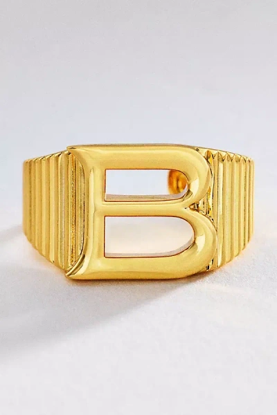 Luv Aj Initial Ridged Signet Ring In Gold