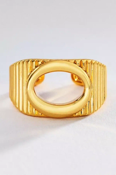 Luv Aj Initial Ridged Signet Ring In Gold
