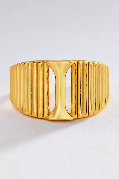Luv Aj Initial Ridged Signet Ring In Gold