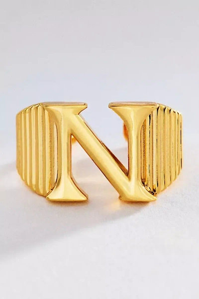 Luv Aj Initial Ridged Signet Ring In Gold