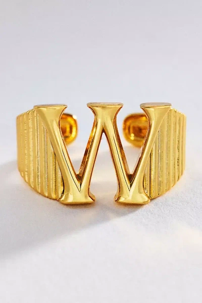 Luv Aj Initial Ridged Signet Ring In Gold