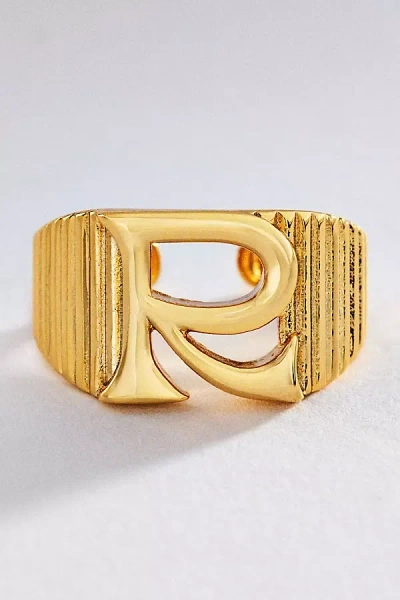 Luv Aj Initial Ridged Signet Ring In Gold