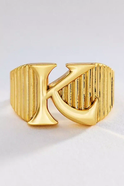 Luv Aj Initial Ridged Signet Ring In Gold