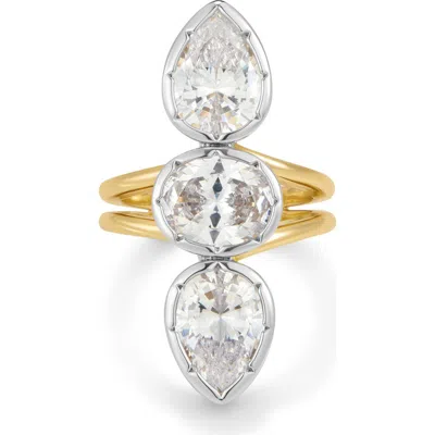 Luv Aj Le Marais Triple Statement Cubic Zirconia Ring In Gold