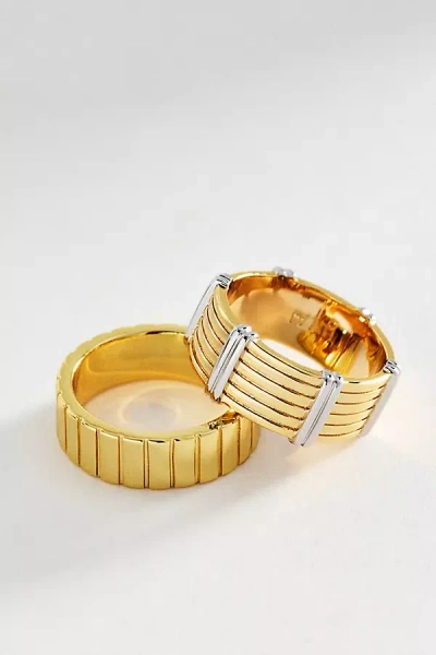 Luv Aj Luna Bezel Rings, Set Of 2 In Gold
