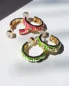 Luv Aj Mini Pyramid Stud Hoops- Bright Green- Gold In Silver