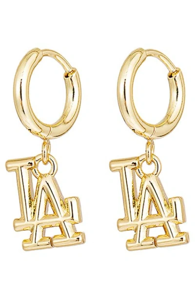 Luv Aj Mlb Los Angeles Dodgers Logo Charm Huggie Hoop Earrings In Gold