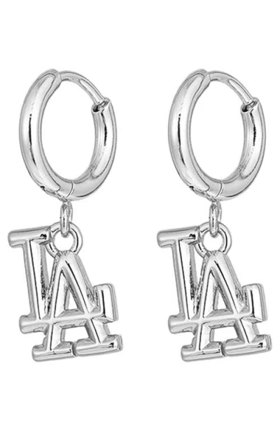 Luv Aj Mlb Los Angeles Dodgers Logo Charm Huggie Hoop Earrings In Silver