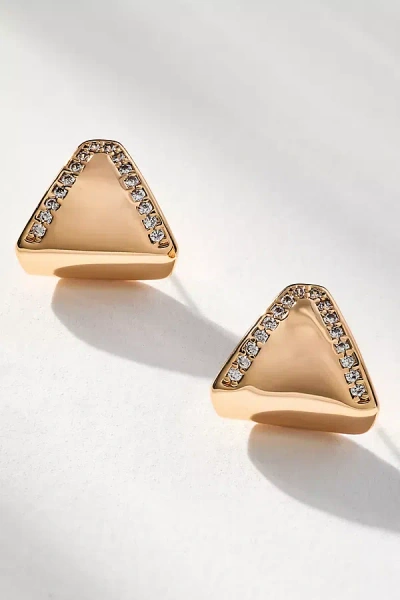 Luv Aj Pavé Shield Triangle Stud Earrings In Gold