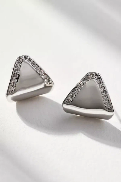 Luv Aj Pavé Shield Triangle Stud Earrings In Silver