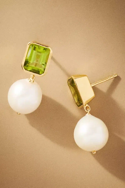 Luv Aj Peridot Pearl Drop Earrings In Green
