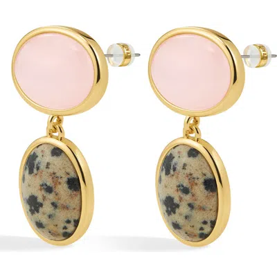Luv Aj Rose Quartz & Dalmatian Jasper Drop Earrings In Pink