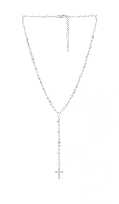 Luv Aj Rosette Cross Rosary Necklace In 银色