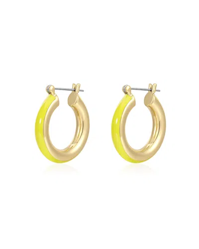 Luv Aj Stripe Baby Amalfi Hoops- Neon Yellow- Gold In Silver