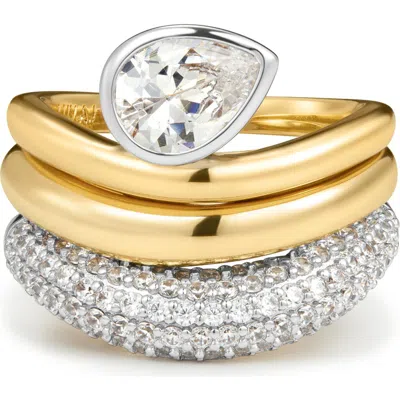 Luv Aj The Marais Set Of 3 Wave Rings In Gold
