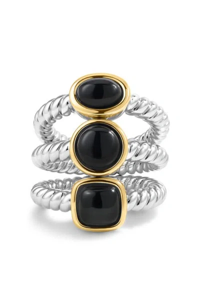 Luv Aj The Midnight Mesa Black Agate Set Of 3 Rings In Metallic