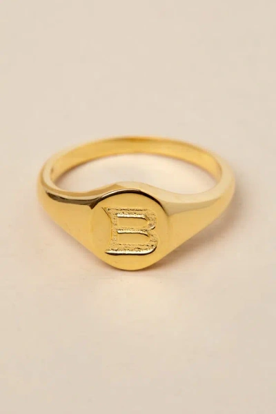 Luv Aj The Oval 14kt Gold ""b"" Signet Ring In Yellow