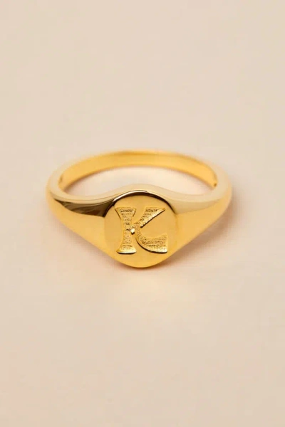 Luv Aj The Oval 14kt Gold ""k"" Signet Ring