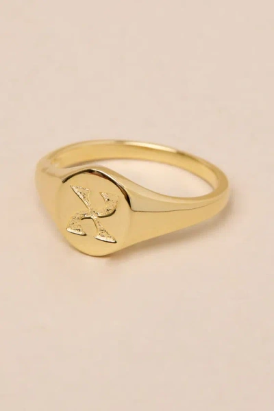 Luv Aj The Oval 14kt Gold ""x"" Signet Ring