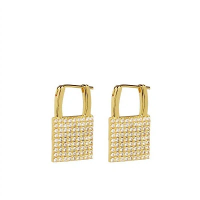 Luv Aj The Pave Padlock Earrings In Gold