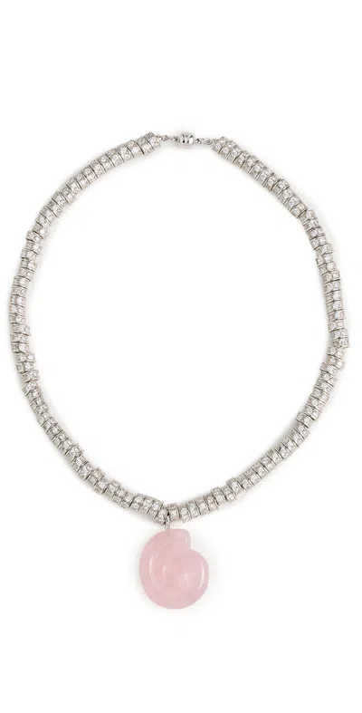 Luv Aj The Rose Quartz Rio Rhinestone Necklace Silver