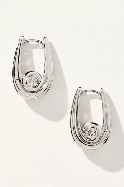 Luv Aj Wave Bezel Hoop Earrings In Silver