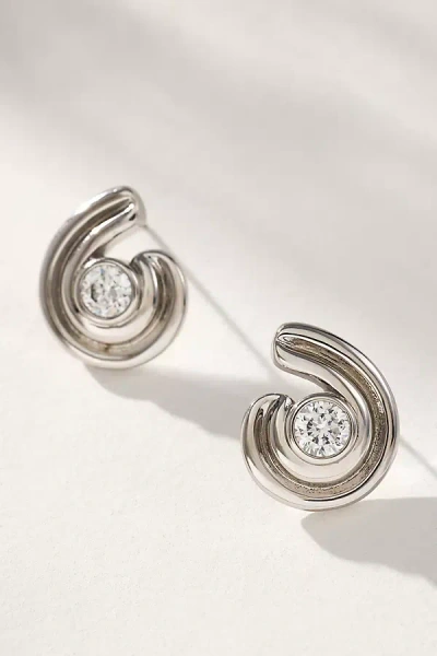 Luv Aj Wave Bezel Twist Stud Earrings In Silver