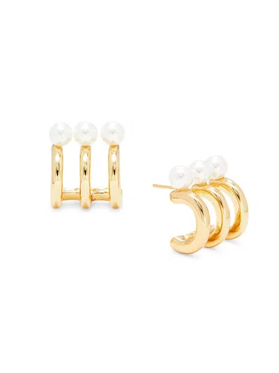 Luv Aj Women's Goldtone & Faux Pearl Cuff Earrings In Brass
