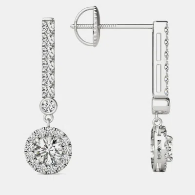 Pre-owned Luv Eclipse 14k Gold Natural Diamond Dangle Halo Screw Back Earrings (3/4 Ctw)