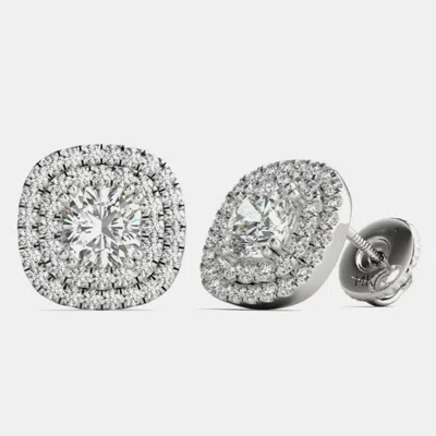 Pre-owned Luv Eclipse 14k Gold Natural Diamond Double Halo Screw Back Earrings (1.00 Ctw)