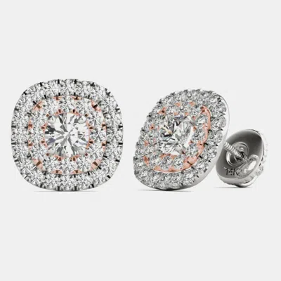 Pre-owned Luv Eclipse 14k Gold Natural Diamond Double Halo Screw Back Earrings (1.00 Ctw)
