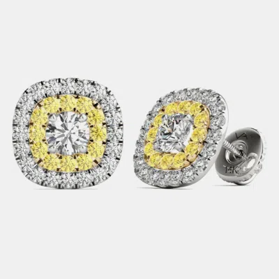 Pre-owned Luv Eclipse 14k Gold Natural Diamond Double Halo Screw Back Earrings (1.00 Ctw)