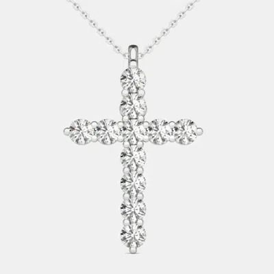 Pre-owned Luv Eclipse 14k Hypoallergenic White Gold Natural Diamond Cross Pendant Necklace (1.00 Ctw)