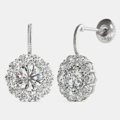 Pre-owned Luv Eclipse 14k White Gold Natural Diamond Dangle Halo Screw Back Earrings (2.20 Ctw)