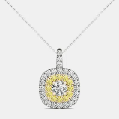 Pre-owned Luv Eclipse 14k White Gold Natural Diamond Double Halo Pendant (1.00 Ctw)