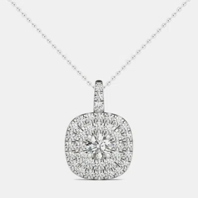Pre-owned Luv Eclipse 14k White Gold Natural Diamond Double Halo Pendant (1.00 Ctw)
