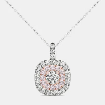 Pre-owned Luv Eclipse 14k White Gold Natural Diamond Double Halo Pendant (1.00 Ctw)