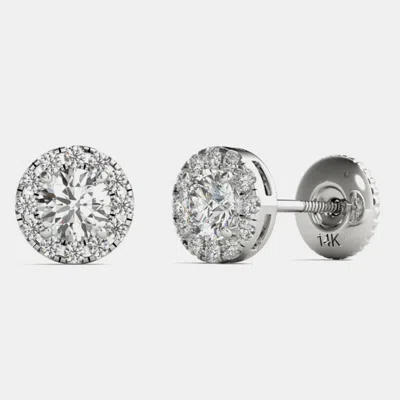 Pre-owned Luv Eclipse 14k White Gold Natural Diamond Halo Screw Back Earrings (1.00 Ctw)