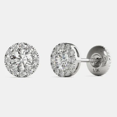 Pre-owned Luv Eclipse 14k White Gold Natural Diamond Halo Screw Back Earrings (1/2 Ctw)