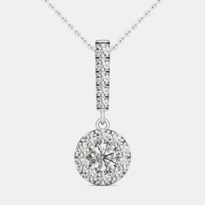 Pre-owned Luv Eclipse 14k White Gold Natural Diamond Halo Stick Pendant Necklace (0.50 Ctw)