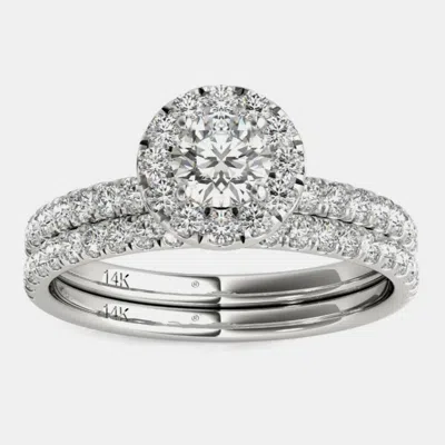 Pre-owned Luv Eclipse 14k White Gold Natural Diamond Halo Wedding Ring Set (1.50 Ctw)