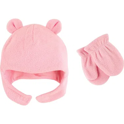 Luvable Friends Babies'  Beary Cozy Hat And Mitten Set In Pink