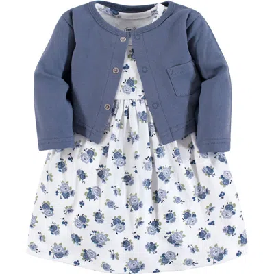 Luvable Friends Babies'  Dress And Cardigan In Blue