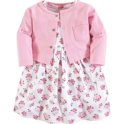 Luvable Friends Babies'  Dress And Cardigan In Pink
