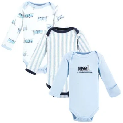 Luvable Friends Babies'  Preemie Long Sleeve Bodysuits 3pk Baseball In Blue