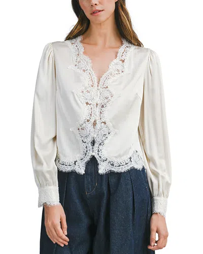 Luvee Lace Trim Long Sleeve Blouse In White
