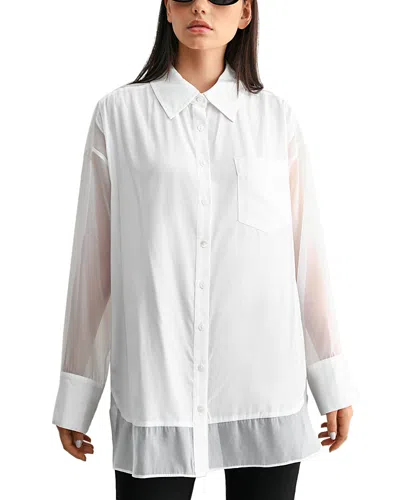 Luvee Mable Organza Contrast Oversized Shirt In White